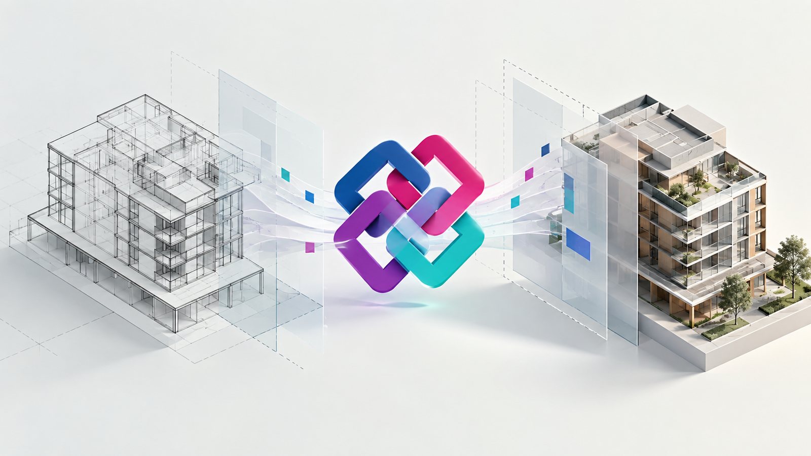 Mesa de escritório de arquitetura com dois notebooks mostrando modelos BIM